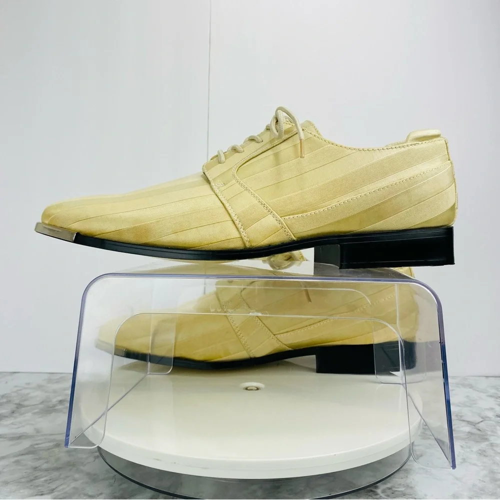 Hugo Vitelli Oxfords Men 15 Ivory Beige Groom Lace Up Formal Stripped Breathable